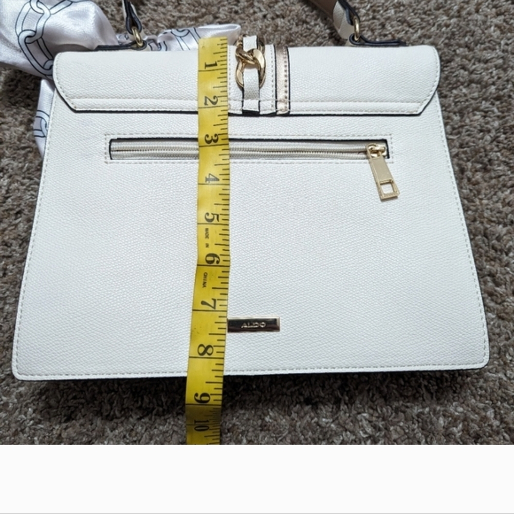 ALDO White Cross Body Top-Handle Satchel with Gold Chain and Scarf Accent - Picture 5 of 6